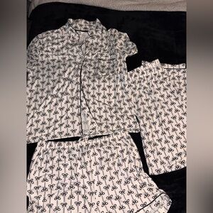Women's White Bow-Print Pajama Set - Classic Short Sleeve & Shorts